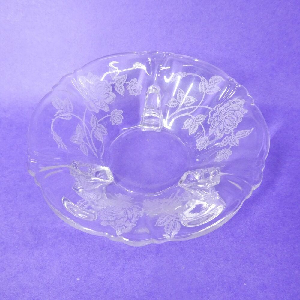 Heisey Rose Footed Mint Dish Round Candy Bowl - Clear Etched Glass Vintage